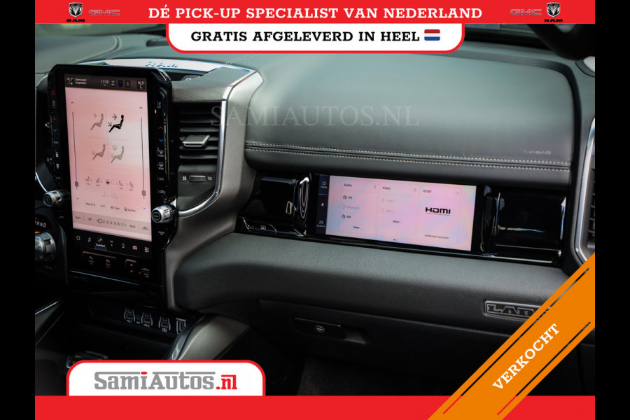 Dodge Ram PREMIUM NIGHT | MAY 2025 BOM VOL + HUD & 14.4 INCH SCHERM | LUCHTVERING | 420PK 636 Nm | PRIJS MET LPG EN COVER EN GARANTIE | DUBBELE CABINE | PICK UP | 5 PERSOONS | DC | GRIJSKENTEKEN | VOORRAAD NR 2232 - 3424