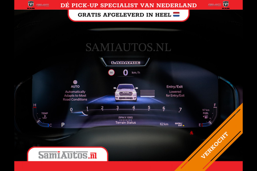 Dodge Ram PREMIUM NIGHT | MAY 2025 BOM VOL + HUD & 14.4 INCH SCHERM | LUCHTVERING | 420PK 636 Nm | PRIJS MET LPG EN COVER EN GARANTIE | DUBBELE CABINE | PICK UP | 5 PERSOONS | DC | GRIJSKENTEKEN | VOORRAAD NR 2232 - 3424