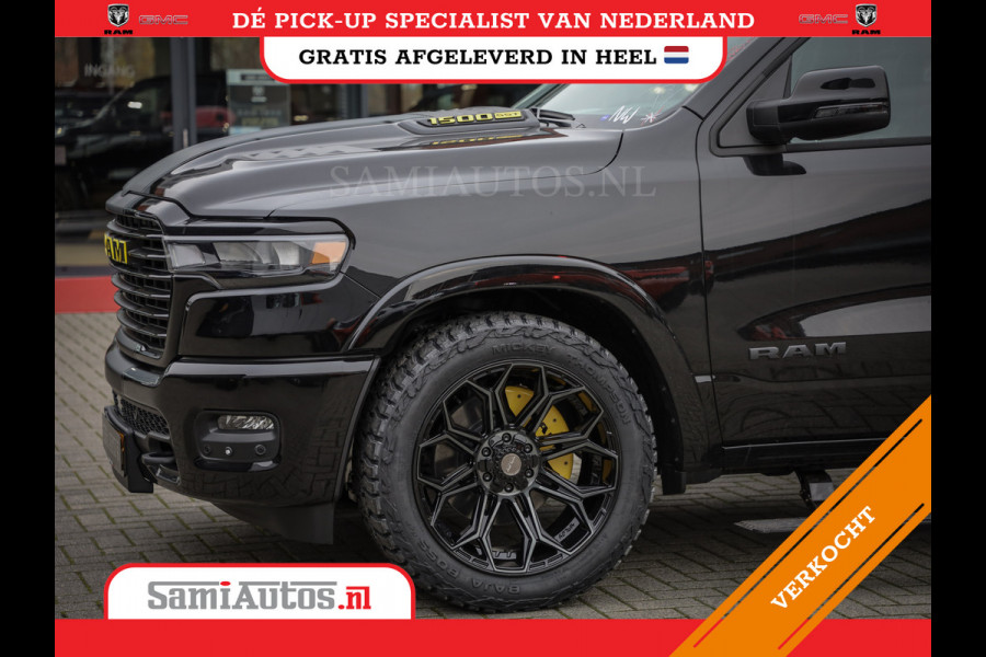 Dodge Ram PREMIUM NIGHT | MAY 2025 BOM VOL + HUD & 14.4 INCH SCHERM | LUCHTVERING | 420PK 636 Nm | PRIJS MET LPG EN COVER EN GARANTIE | DUBBELE CABINE | PICK UP | 5 PERSOONS | DC | GRIJSKENTEKEN | VOORRAAD NR 2232 - 3424