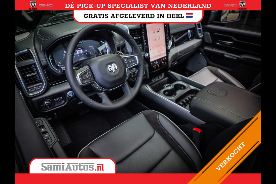 Dodge Ram PREMIUM NIGHT | MAY 2025 BOM VOL + HUD & 14.4 INCH SCHERM | LUCHTVERING | 420PK 636 Nm | PRIJS MET LPG EN COVER EN GARANTIE | DUBBELE CABINE | PICK UP | 5 PERSOONS | DC | GRIJSKENTEKEN | VOORRAAD NR 2232 - 3424