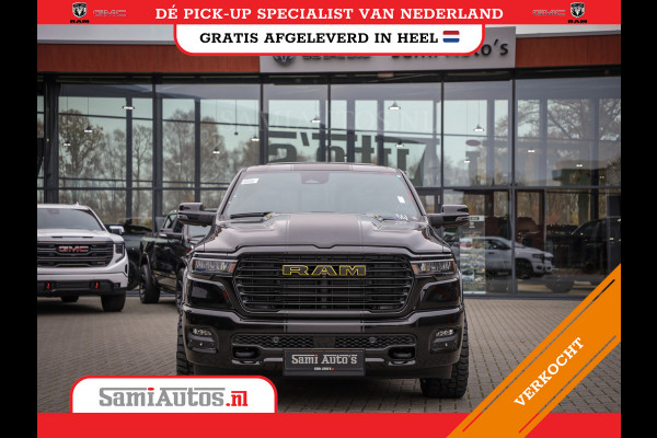 Dodge Ram PREMIUM NIGHT | MAY 2025 BOM VOL + HUD & 14.4 INCH SCHERM | LUCHTVERING | 420PK 636 Nm | PRIJS MET LPG EN COVER EN GARANTIE | DUBBELE CABINE | PICK UP | 5 PERSOONS | DC | GRIJSKENTEKEN | VOORRAAD NR 2232 - 3424