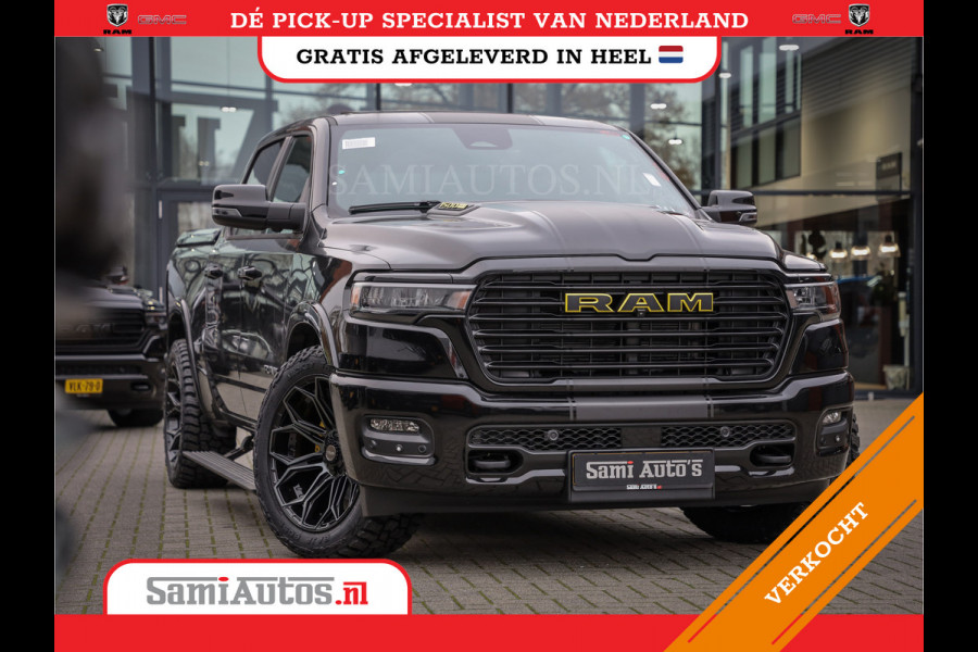 Dodge Ram PREMIUM NIGHT | MAY 2025 BOM VOL + HUD & 14.4 INCH SCHERM | LUCHTVERING | 420PK 636 Nm | PRIJS MET LPG EN COVER EN GARANTIE | DUBBELE CABINE | PICK UP | 5 PERSOONS | DC | GRIJSKENTEKEN | VOORRAAD NR 2232 - 3424