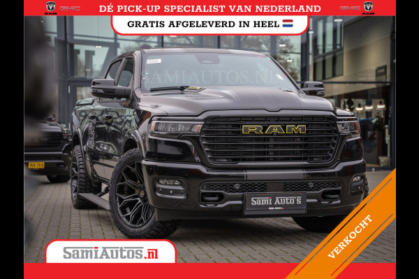 Dodge Ram PREMIUM NIGHT | MAY 2025 BOM VOL + HUD & 14.4 INCH SCHERM | LUCHTVERING | 420PK 636 Nm | PRIJS MET LPG EN COVER EN GARANTIE | DUBBELE CABINE | PICK UP | 5 PERSOONS | DC | GRIJSKENTEKEN | VOORRAAD NR 2232 - 3424