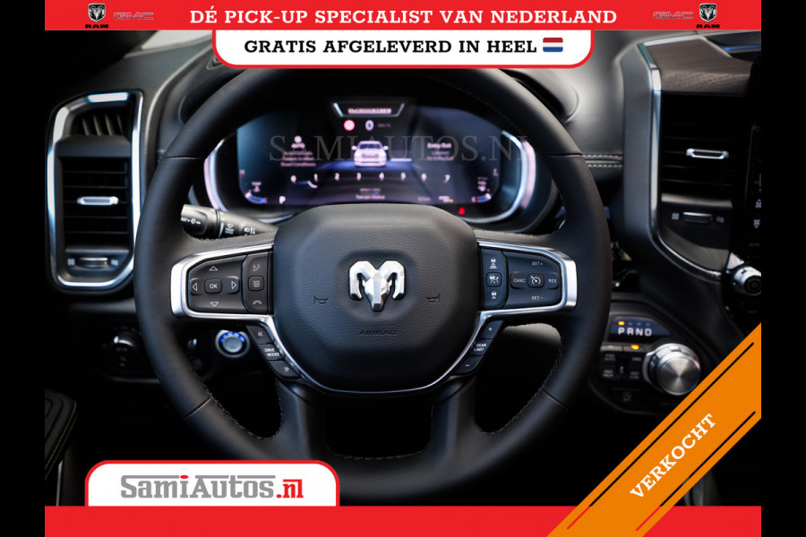 Dodge Ram PREMIUM NIGHT | MAY 2025 BOM VOL + HUD & 14.4 INCH SCHERM | LUCHTVERING | 420PK 636 Nm | PRIJS MET LPG EN COVER EN GARANTIE | DUBBELE CABINE | PICK UP | 5 PERSOONS | DC | GRIJSKENTEKEN | VOORRAAD NR 2232 - 3424