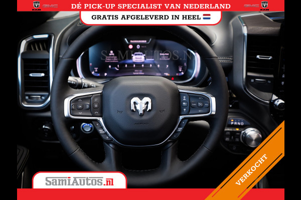Dodge Ram PREMIUM NIGHT | MAY 2025 BOM VOL + HUD & 14.4 INCH SCHERM | LUCHTVERING | 420PK 636 Nm | PRIJS MET LPG EN COVER EN GARANTIE | DUBBELE CABINE | PICK UP | 5 PERSOONS | DC | GRIJSKENTEKEN | VOORRAAD NR 2232 - 3424