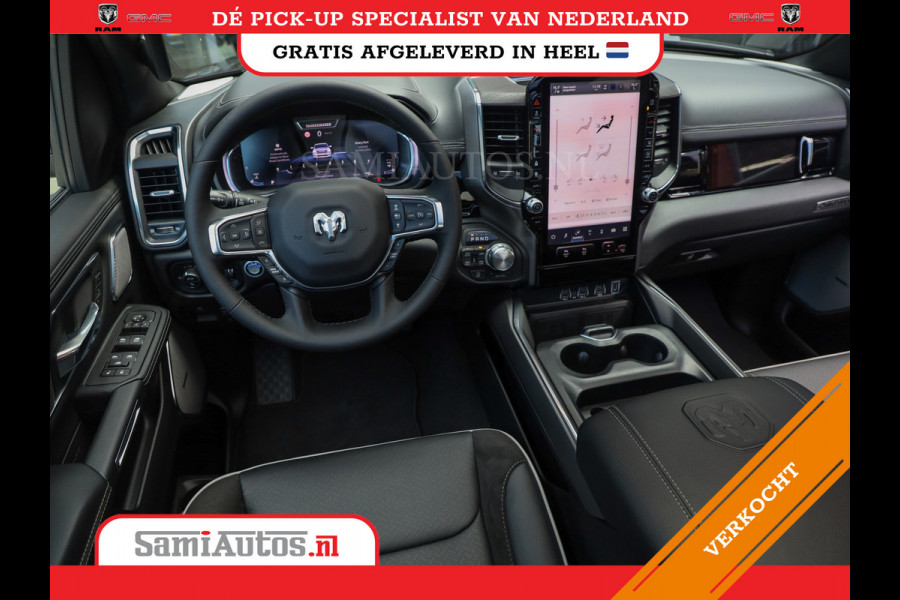 Dodge Ram PREMIUM NIGHT | MAY 2025 BOM VOL + HUD & 14.4 INCH SCHERM | LUCHTVERING | 420PK 636 Nm | PRIJS MET LPG EN COVER EN GARANTIE | DUBBELE CABINE | PICK UP | 5 PERSOONS | DC | GRIJSKENTEKEN | VOORRAAD NR 2232 - 3424