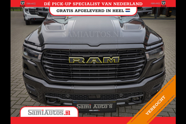 Dodge Ram PREMIUM NIGHT | MAY 2025 BOM VOL + HUD & 14.4 INCH SCHERM | LUCHTVERING | 420PK 636 Nm | PRIJS MET LPG EN COVER EN GARANTIE | DUBBELE CABINE | PICK UP | 5 PERSOONS | DC | GRIJSKENTEKEN | VOORRAAD NR 2232 - 3424