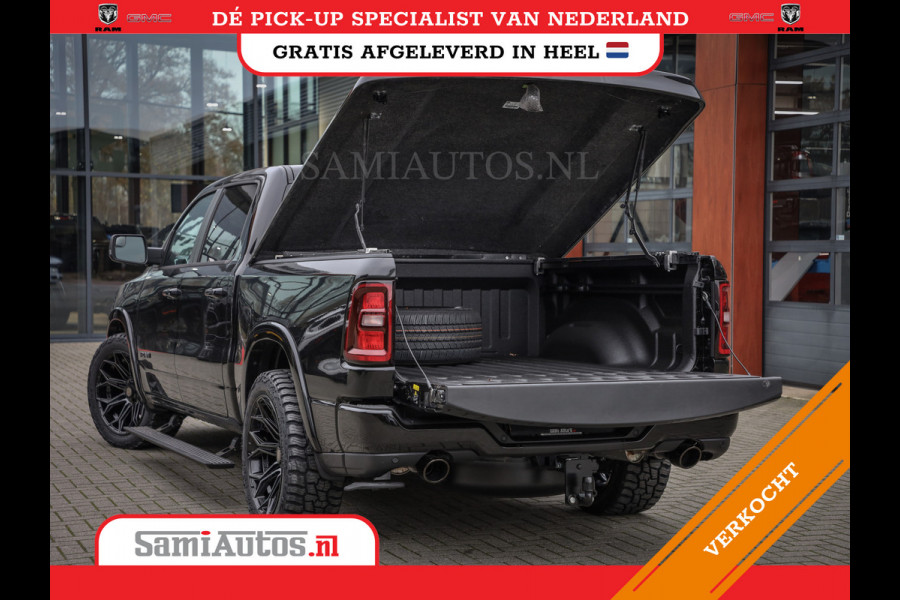 Dodge Ram PREMIUM NIGHT | MAY 2025 BOM VOL + HUD & 14.4 INCH SCHERM | LUCHTVERING | 420PK 636 Nm | PRIJS MET LPG EN COVER EN GARANTIE | DUBBELE CABINE | PICK UP | 5 PERSOONS | DC | GRIJSKENTEKEN | VOORRAAD NR 2232 - 3424