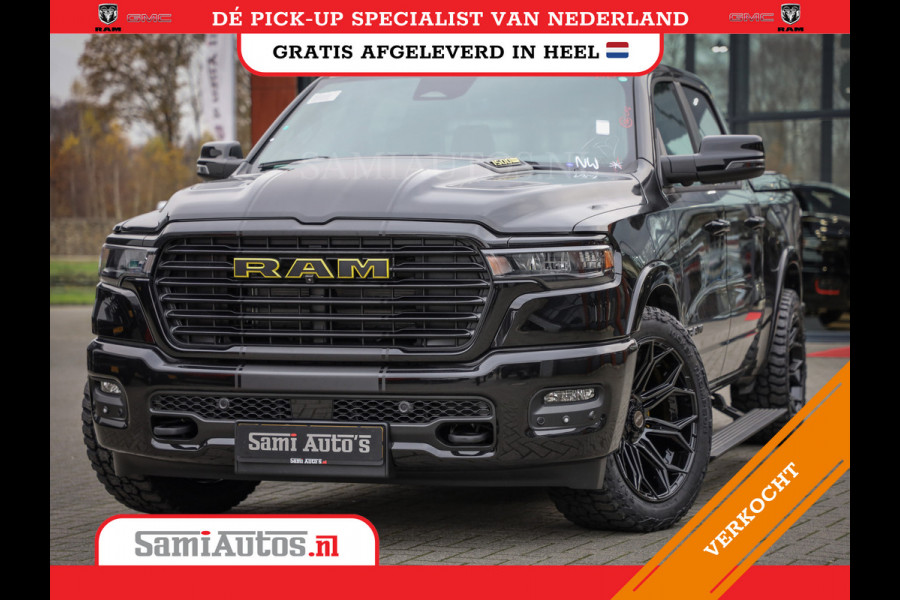 Dodge Ram PREMIUM NIGHT | MAY 2025 BOM VOL + HUD & 14.4 INCH SCHERM | LUCHTVERING | 420PK 636 Nm | PRIJS MET LPG EN COVER EN GARANTIE | DUBBELE CABINE | PICK UP | 5 PERSOONS | DC | GRIJSKENTEKEN | VOORRAAD NR 2232 - 3424