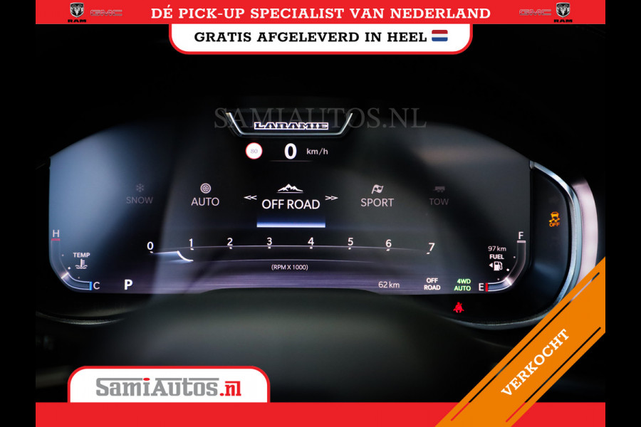Dodge Ram PREMIUM NIGHT | MAY 2025 BOM VOL + HUD & 14.4 INCH SCHERM | LUCHTVERING | 420PK 636 Nm | PRIJS MET LPG EN COVER EN GARANTIE | DUBBELE CABINE | PICK UP | 5 PERSOONS | DC | GRIJSKENTEKEN | VOORRAAD NR 2232 - 3424