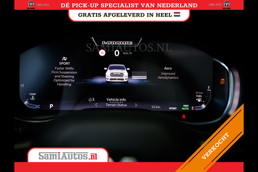 Dodge Ram PREMIUM NIGHT | MAY 2025 BOM VOL + HUD & 14.4 INCH SCHERM | LUCHTVERING | 420PK 636 Nm | PRIJS MET LPG EN COVER EN GARANTIE | DUBBELE CABINE | PICK UP | 5 PERSOONS | DC | GRIJSKENTEKEN | VOORRAAD NR 2232 - 3424
