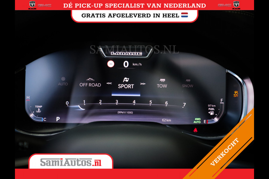 Dodge Ram PREMIUM NIGHT | MAY 2025 BOM VOL + HUD & 14.4 INCH SCHERM | LUCHTVERING | 420PK 636 Nm | PRIJS MET LPG EN COVER EN GARANTIE | DUBBELE CABINE | PICK UP | 5 PERSOONS | DC | GRIJSKENTEKEN | VOORRAAD NR 2232 - 3424