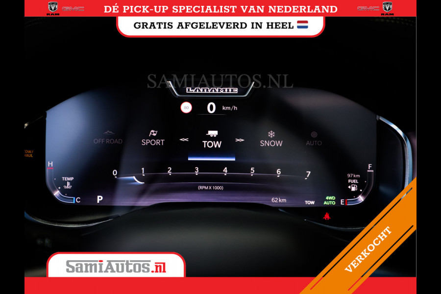 Dodge Ram PREMIUM NIGHT | MAY 2025 BOM VOL + HUD & 14.4 INCH SCHERM | LUCHTVERING | 420PK 636 Nm | PRIJS MET LPG EN COVER EN GARANTIE | DUBBELE CABINE | PICK UP | 5 PERSOONS | DC | GRIJSKENTEKEN | VOORRAAD NR 2232 - 3424