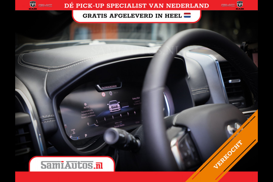 Dodge Ram PREMIUM NIGHT | MAY 2025 BOM VOL + HUD & 14.4 INCH SCHERM | LUCHTVERING | 420PK 636 Nm | PRIJS MET LPG EN COVER EN GARANTIE | DUBBELE CABINE | PICK UP | 5 PERSOONS | DC | GRIJSKENTEKEN | VOORRAAD NR 2232 - 3424