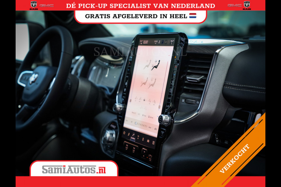 Dodge Ram PREMIUM NIGHT | MAY 2025 BOM VOL + HUD & 14.4 INCH SCHERM | LUCHTVERING | 420PK 636 Nm | PRIJS MET LPG EN COVER EN GARANTIE | DUBBELE CABINE | PICK UP | 5 PERSOONS | DC | GRIJSKENTEKEN | VOORRAAD NR 2232 - 3424