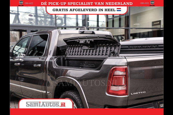 Dodge Ram 1500 LIMITED RAMBOX | LUCHTVERING | 5.7 V8 4X4 | MULTI TAILGATE | HUD | ADAPTIVE CRUISE | EERSTE EIGENAAR | LPG PRINS | 3500KG 360 CAMERA | LANE ASSIST | MEMORY SEATS | DUBBELE CABINE | CREWCAB
