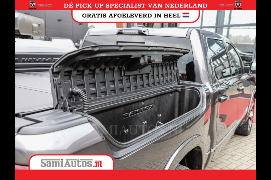 Dodge Ram 1500 LIMITED RAMBOX | LUCHTVERING | 5.7 V8 4X4 | MULTI TAILGATE | HUD | ADAPTIVE CRUISE | EERSTE EIGENAAR | LPG PRINS | 3500KG 360 CAMERA | LANE ASSIST | MEMORY SEATS | DUBBELE CABINE | CREWCAB