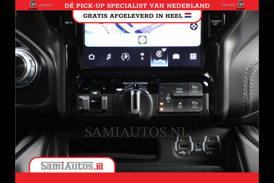 Dodge Ram 1500 LIMITED RAMBOX | LUCHTVERING | 5.7 V8 4X4 | MULTI TAILGATE | HUD | ADAPTIVE CRUISE | EERSTE EIGENAAR | LPG PRINS | 3500KG 360 CAMERA | LANE ASSIST | MEMORY SEATS | DUBBELE CABINE | CREWCAB