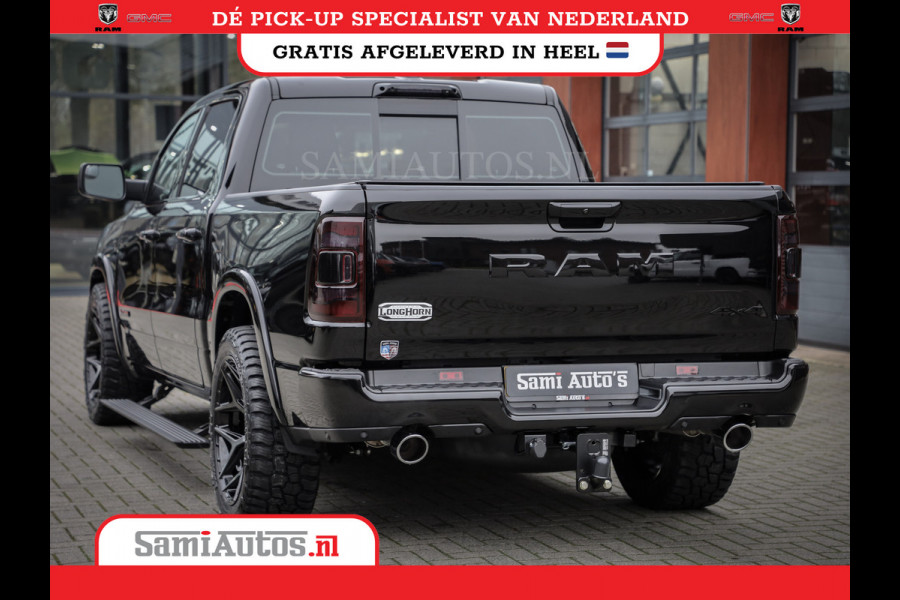 Dodge Ram 1500 LONGHORN| BLACK OPS | HUD & VIRTUAL | PRIJS MET LPG + HEAD UP ADG + DEKSEL + PANORAMADAK GWJ + LUCHTVERING SER + BOM VOL |  CREW CAB | DUBBELE CABINE | 5,7L V8 HEMI 402 PK 4X4 | 5 PERSOONS | GRIJSKENTEKEN | VOORRAAD NR 2185 - 9547