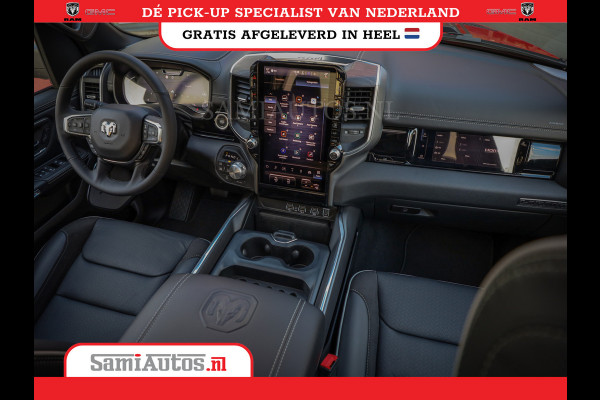 Dodge Ram PREMIUM 420PK 636 Nm | BOM VOL | HEAD UP + 14.4 INCH SCHERM + LUCHTVERING | PRIJS MET LPG EN COVER EN GARANTIE | DUBBELE CABINE | PICK UP | 5 PERSOONS | DC | GRIJSKENTEKEN | PR4 FLAME RED | VOORRAAD NR 2226 - 4993