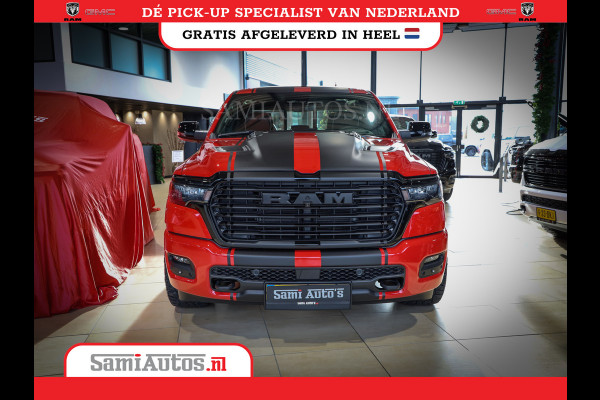 Dodge Ram PREMIUM 420PK 636 Nm | BOM VOL | HEAD UP + 14.4 INCH SCHERM + LUCHTVERING | PRIJS MET LPG EN COVER EN GARANTIE | DUBBELE CABINE | PICK UP | 5 PERSOONS | DC | GRIJSKENTEKEN | PR4 FLAME RED | VOORRAAD NR 2226 - 4993