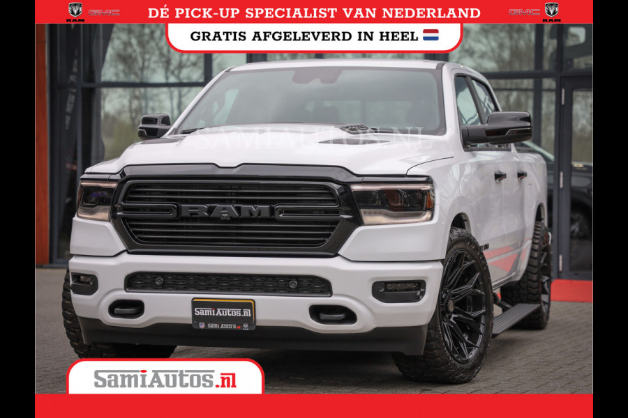 Dodge Ram 1500 LARAMIE NIGHT | NIEUW! BMP VRIJ | PANORAMA | LPG | HUD | VIRTUAL | LUCHTVERING | 360CAM | DODE HOEK | 5.7 V8 HEMI 402PK 4x4 | CREWCAB 5 PERSOONS | GRIJSKENTEKEN | VOORRAAD NR 2147 - 4802