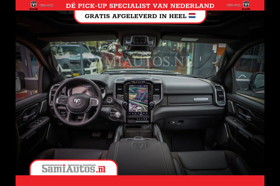 Dodge Ram 1500 LARAMIE NIGHT | NIEUW! BMP VRIJ | PANORAMA | LPG | HUD | VIRTUAL | LUCHTVERING | 360CAM | DODE HOEK | 5.7 V8 HEMI 402PK 4x4 | CREWCAB 5 PERSOONS | GRIJSKENTEKEN | VOORRAAD NR 2147 - 4802