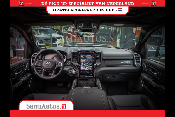 Dodge Ram 1500 LARAMIE NIGHT | NIEUW! BMP VRIJ | PANORAMA | LPG | HUD | VIRTUAL | LUCHTVERING | 360CAM | DODE HOEK | 5.7 V8 HEMI 402PK 4x4 | CREWCAB 5 PERSOONS | GRIJSKENTEKEN | VOORRAAD NR 2147 - 4802