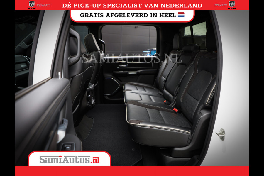 Dodge Ram 1500 LARAMIE NIGHT | NIEUW! BMP VRIJ | PANORAMA | LPG | HUD | VIRTUAL | LUCHTVERING | 360CAM | DODE HOEK | 5.7 V8 HEMI 402PK 4x4 | CREWCAB 5 PERSOONS | GRIJSKENTEKEN | VOORRAAD NR 2147 - 4802