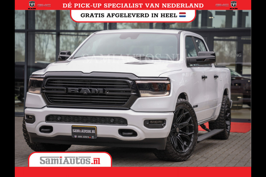 Dodge Ram 1500 LARAMIE NIGHT | NIEUW! BMP VRIJ | PANORAMA | LPG | HUD | VIRTUAL | LUCHTVERING | 360CAM | DODE HOEK | 5.7 V8 HEMI 402PK 4x4 | CREWCAB 5 PERSOONS | GRIJSKENTEKEN | VOORRAAD NR 2147 - 4802