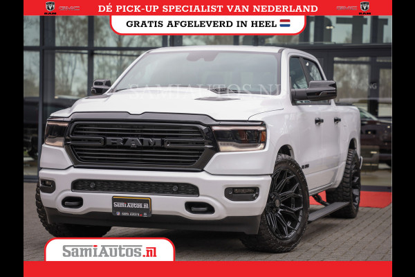 Dodge Ram 1500 LARAMIE NIGHT | NIEUW! BMP VRIJ | PANORAMA | LPG | HUD | VIRTUAL | LUCHTVERING | 360CAM | DODE HOEK | 5.7 V8 HEMI 402PK 4x4 | CREWCAB 5 PERSOONS | GRIJSKENTEKEN | VOORRAAD NR 2147 - 4802