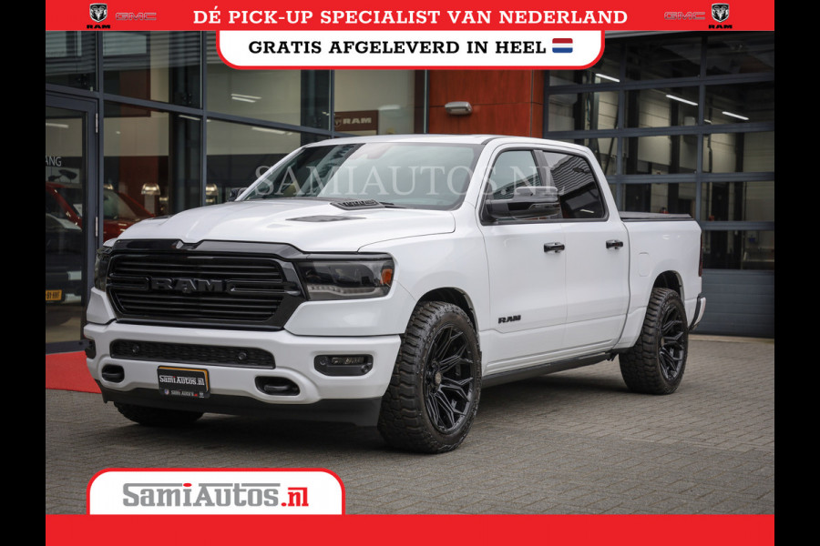 Dodge Ram 1500 LARAMIE NIGHT | NIEUW! BMP VRIJ | PANORAMA | LPG | HUD | VIRTUAL | LUCHTVERING | 360CAM | DODE HOEK | 5.7 V8 HEMI 402PK 4x4 | CREWCAB 5 PERSOONS | GRIJSKENTEKEN | VOORRAAD NR 2147 - 4802