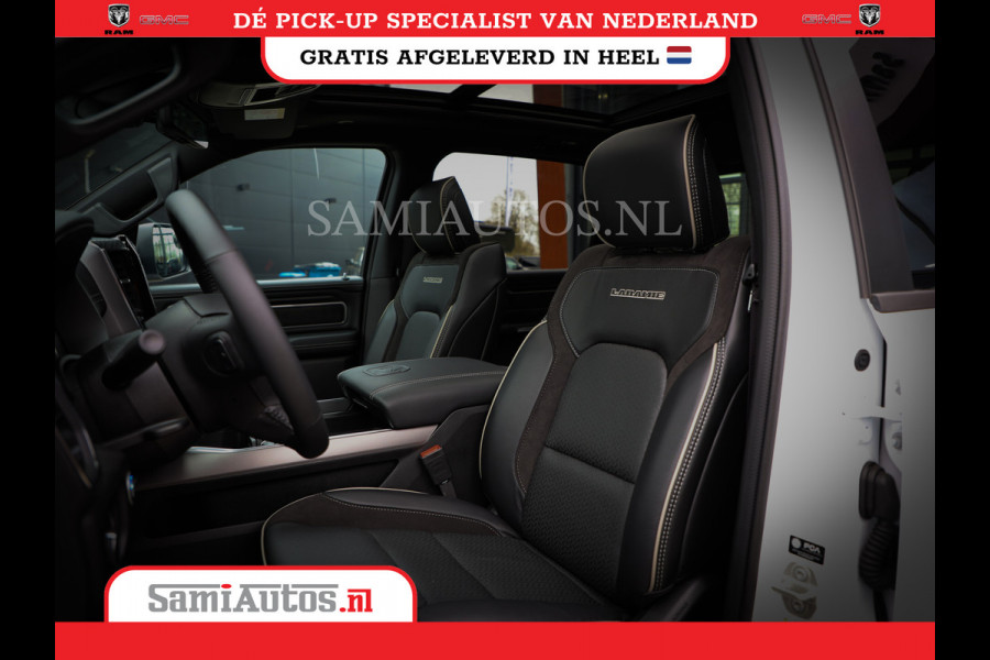 Dodge Ram 1500 LARAMIE NIGHT | NIEUW! BMP VRIJ | PANORAMA | LPG | HUD | VIRTUAL | LUCHTVERING | 360CAM | DODE HOEK | 5.7 V8 HEMI 402PK 4x4 | CREWCAB 5 PERSOONS | GRIJSKENTEKEN | VOORRAAD NR 2147 - 4802