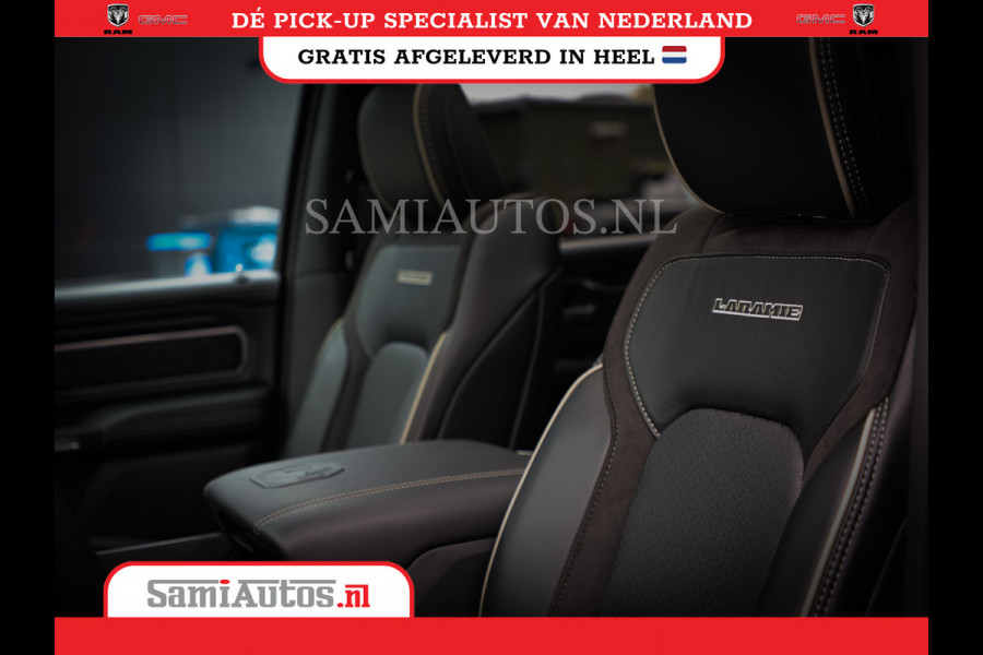 Dodge Ram 1500 LARAMIE NIGHT | NIEUW! BMP VRIJ | PANORAMA | LPG | HUD | VIRTUAL | LUCHTVERING | 360CAM | DODE HOEK | 5.7 V8 HEMI 402PK 4x4 | CREWCAB 5 PERSOONS | GRIJSKENTEKEN | VOORRAAD NR 2147 - 4802