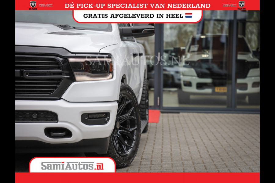 Dodge Ram 1500 LARAMIE NIGHT | NIEUW! BMP VRIJ | PANORAMA | LPG | HUD | VIRTUAL | LUCHTVERING | 360CAM | DODE HOEK | 5.7 V8 HEMI 402PK 4x4 | CREWCAB 5 PERSOONS | GRIJSKENTEKEN | VOORRAAD NR 2147 - 4802