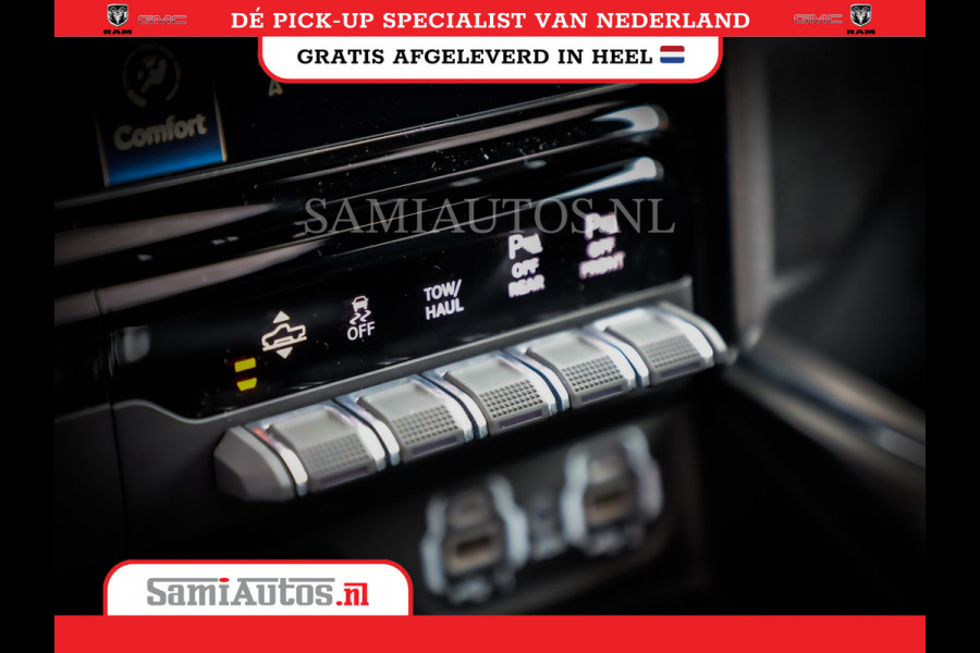Dodge Ram 1500 LARAMIE NIGHT | NIEUW! BMP VRIJ | PANORAMA | LPG | HUD | VIRTUAL | LUCHTVERING | 360CAM | DODE HOEK | 5.7 V8 HEMI 402PK 4x4 | CREWCAB 5 PERSOONS | GRIJSKENTEKEN | VOORRAAD NR 2147 - 4802