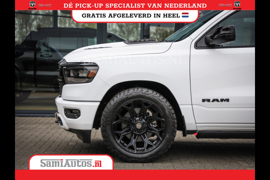 Dodge Ram 1500 LARAMIE NIGHT | NIEUW! BMP VRIJ | PANORAMA | LPG | HUD | VIRTUAL | LUCHTVERING | 360CAM | DODE HOEK | 5.7 V8 HEMI 402PK 4x4 | CREWCAB 5 PERSOONS | GRIJSKENTEKEN | VOORRAAD NR 2147 - 4802