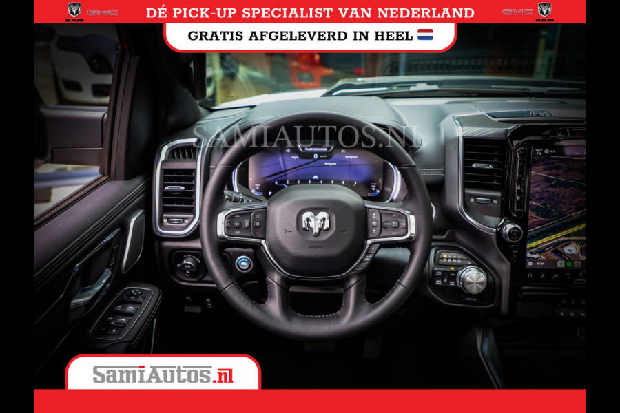 Dodge Ram 1500 LARAMIE NIGHT | NIEUW! BMP VRIJ | PANORAMA | LPG | HUD | VIRTUAL | LUCHTVERING | 360CAM | DODE HOEK | 5.7 V8 HEMI 402PK 4x4 | CREWCAB 5 PERSOONS | GRIJSKENTEKEN | VOORRAAD NR 2147 - 4802