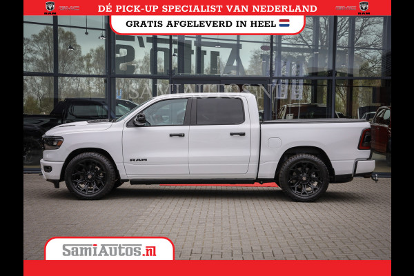 Dodge Ram 1500 LARAMIE NIGHT | NIEUW! BMP VRIJ | PANORAMA | LPG | HUD | VIRTUAL | LUCHTVERING | 360CAM | DODE HOEK | 5.7 V8 HEMI 402PK 4x4 | CREWCAB 5 PERSOONS | GRIJSKENTEKEN | VOORRAAD NR 2147 - 4802
