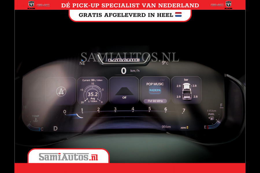 Dodge Ram 1500 LARAMIE NIGHT | NIEUW! BMP VRIJ | PANORAMA | LPG | HUD | VIRTUAL | LUCHTVERING | 360CAM | DODE HOEK | 5.7 V8 HEMI 402PK 4x4 | CREWCAB 5 PERSOONS | GRIJSKENTEKEN | VOORRAAD NR 2147 - 4802
