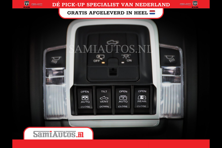 Dodge Ram 1500 LARAMIE NIGHT | NIEUW! BMP VRIJ | PANORAMA | LPG | HUD | VIRTUAL | LUCHTVERING | 360CAM | DODE HOEK | 5.7 V8 HEMI 402PK 4x4 | CREWCAB 5 PERSOONS | GRIJSKENTEKEN | VOORRAAD NR 2147 - 4802