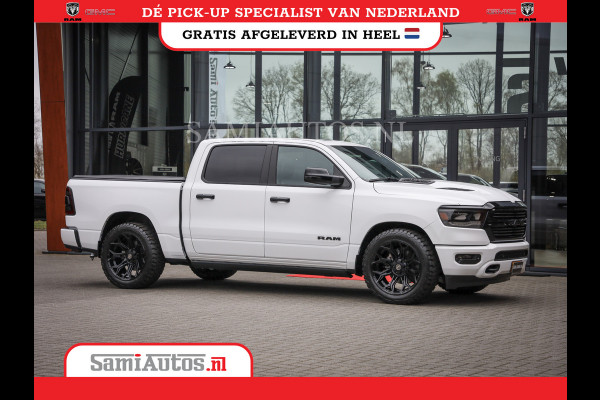 Dodge Ram 1500 LARAMIE NIGHT | NIEUW! BMP VRIJ | PANORAMA | LPG | HUD | VIRTUAL | LUCHTVERING | 360CAM | DODE HOEK | 5.7 V8 HEMI 402PK 4x4 | CREWCAB 5 PERSOONS | GRIJSKENTEKEN | VOORRAAD NR 2147 - 4802