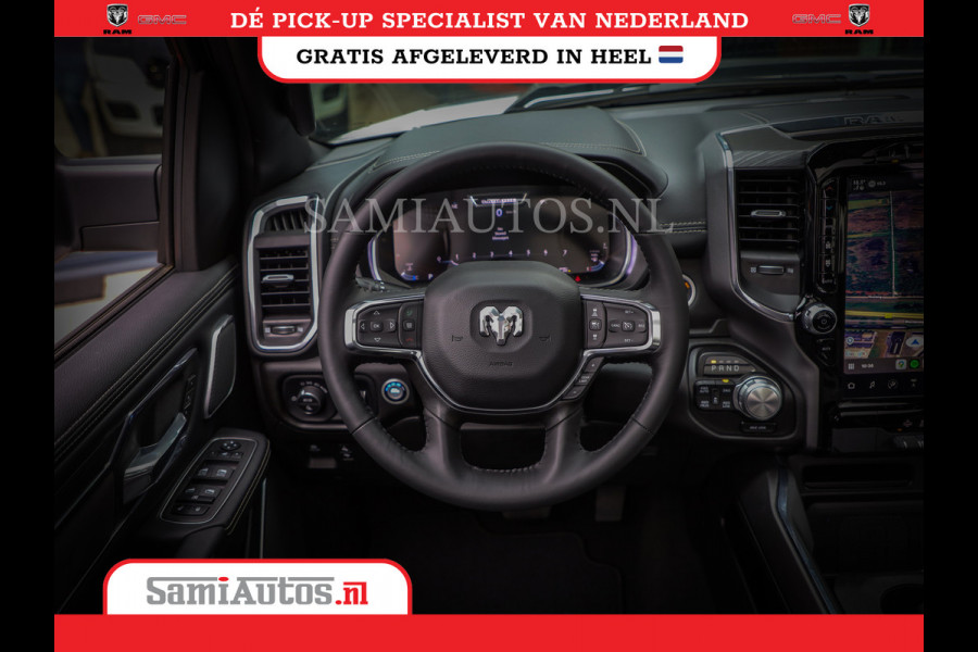 Dodge Ram 1500 LARAMIE NIGHT | NIEUW! BMP VRIJ | PANORAMA | LPG | HUD | VIRTUAL | LUCHTVERING | 360CAM | DODE HOEK | 5.7 V8 HEMI 402PK 4x4 | CREWCAB 5 PERSOONS | GRIJSKENTEKEN | VOORRAAD NR 2147 - 4802
