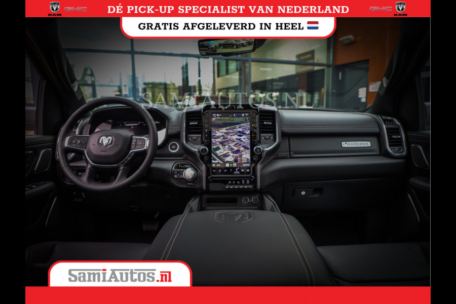 Dodge Ram 1500 LARAMIE NIGHT | NIEUW! BMP VRIJ | PANORAMA | LPG | HUD | VIRTUAL | LUCHTVERING | 360CAM | DODE HOEK | 5.7 V8 HEMI 402PK 4x4 | CREWCAB 5 PERSOONS | GRIJSKENTEKEN | VOORRAAD NR 2147 - 4802