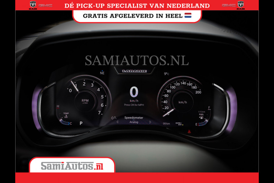Dodge Ram 1500 LARAMIE NIGHT | NIEUW! BMP VRIJ | PANORAMA | LPG | HUD | VIRTUAL | LUCHTVERING | 360CAM | DODE HOEK | 5.7 V8 HEMI 402PK 4x4 | CREWCAB 5 PERSOONS | GRIJSKENTEKEN | VOORRAAD NR 2147 - 4802