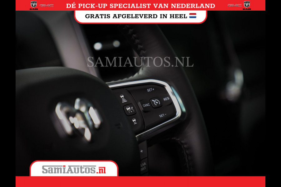 Dodge Ram 1500 LARAMIE NIGHT | NIEUW! BMP VRIJ | PANORAMA | LPG | HUD | VIRTUAL | LUCHTVERING | 360CAM | DODE HOEK | 5.7 V8 HEMI 402PK 4x4 | CREWCAB 5 PERSOONS | GRIJSKENTEKEN | VOORRAAD NR 2147 - 4802