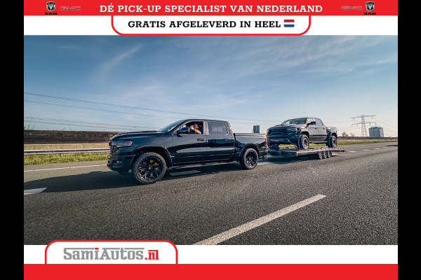 Dodge Ram 1500 LARAMIE NIGHT | NIEUW! BMP VRIJ | PANORAMA | LPG | HUD | VIRTUAL | LUCHTVERING | 360CAM | DODE HOEK | 5.7 V8 HEMI 402PK 4x4 | CREWCAB 5 PERSOONS | GRIJSKENTEKEN | VOORRAAD NR 2147 - 4802