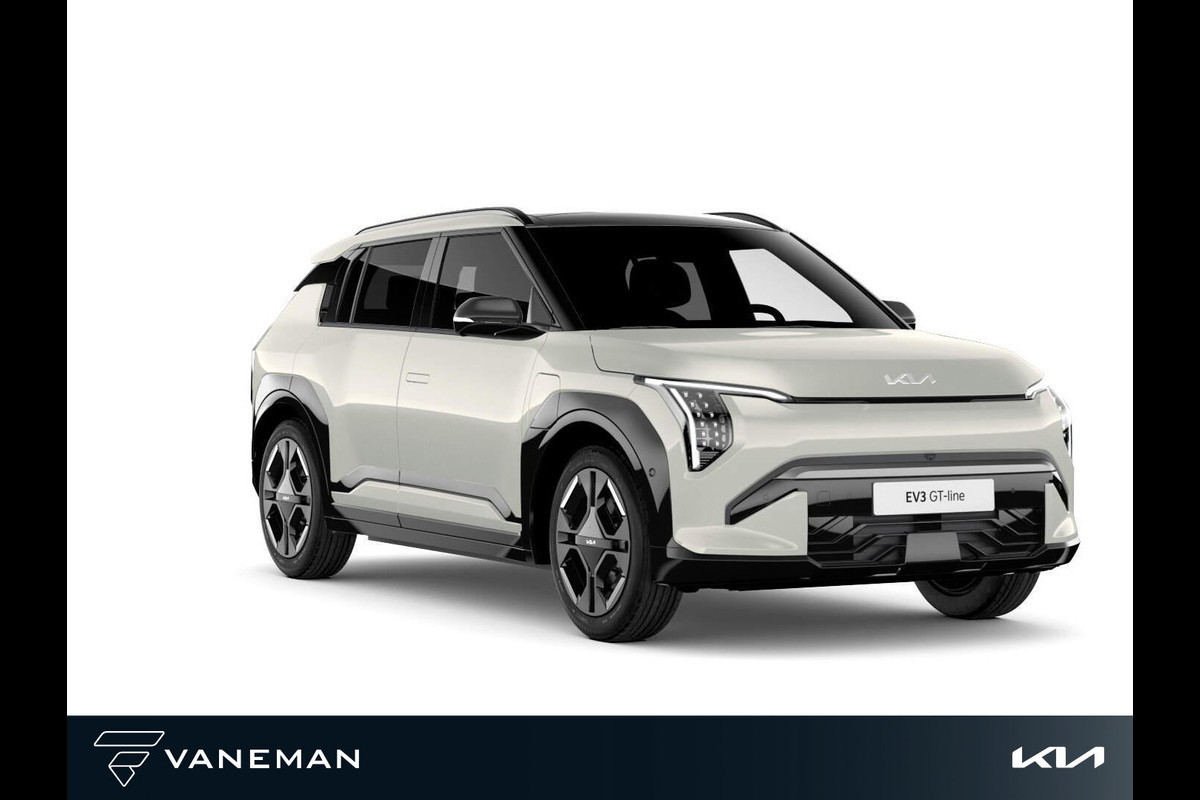 Kia EV3 GT-PlusLine 81.4 kWh | Elektrisch glazen schuif-/kanteldak | Lichtmetalen velgen 5-spaaks 19" Kia EV3 GT-PlusLine 81.4 kWh | Elektrisch glazen schuif-/kanteldak | Lichtmetalen velgen 5-spaaks 19"