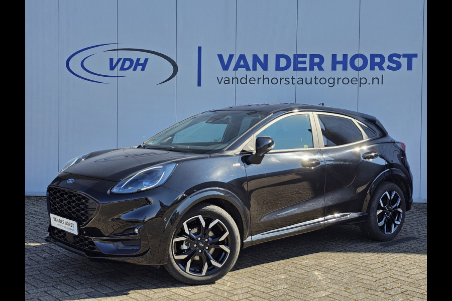 Ford Puma 1.0-125pk EcoBoost Hybrid ST-Line X. April 2024 ! Slechts 9.700km ! Autm. airco, navigatie, telefoonvoorb., camera, pdc v+a, parkeerassistent, LED verl., metallic lak, LM wielen, stoel-, stuur- en voorraamverw., lane- en sideassist, adapt. cruise cntrl etc