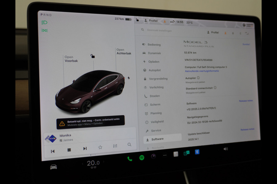 Tesla Model 3 RWD SR+ 60kWh 325PK FSD 3-Computer Lmv 18" AutoPilot Leder PanoDak Adaptive-Cruise Lmv Camera's Elektr.-Stuur+Stoelen+Spiegels+G Navi LED Comfortstoelen ACC DAB Keyless en Voorverwarmen interieur via App One-Pedal-Drive Origineel Nederlandse auto tot 11kw laden thuis! Garantie Accu tot 18-03-2028 max 160.000km 1.584kg licht!